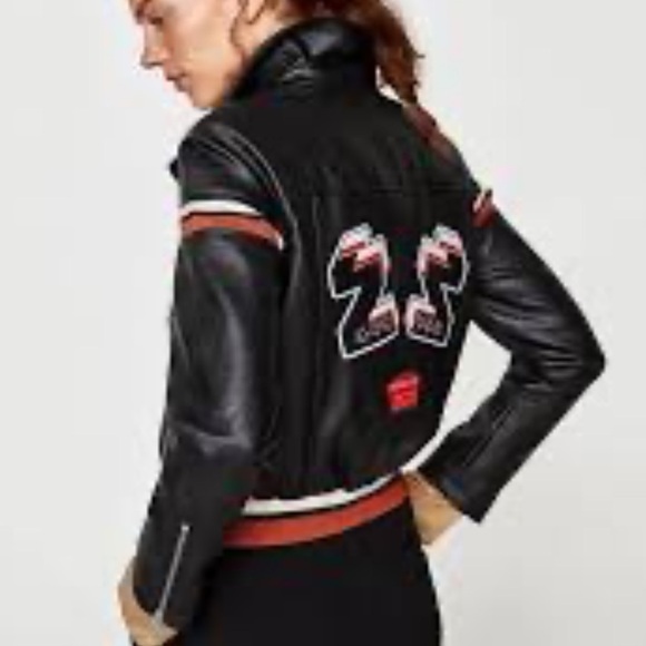 ZARA faux leather black moto bomber zip up jacket ZZ inspire others Z1975 S - Picture 7 of 8